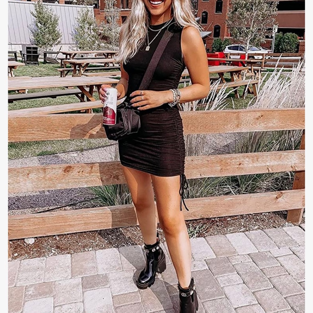 Black Sleeveless Bodycon Ruched Adjustable Mini Dress NWT Small